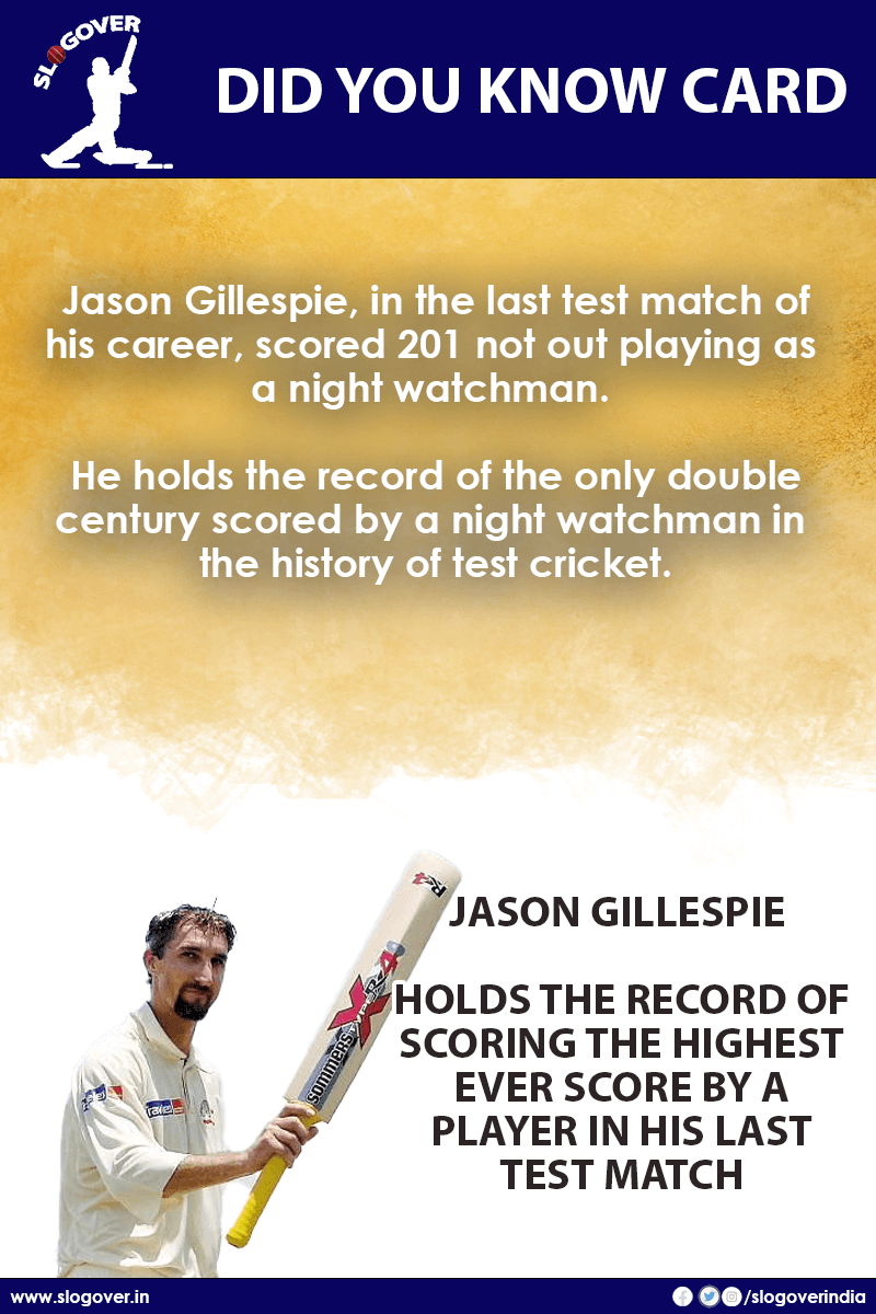 Jason Gillespie Highest ever score in last test match 201* is a world